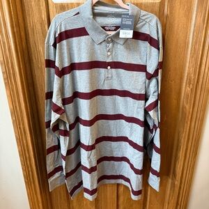 NWT St. John's Bay Gray and Red Striped Polo Shirt 4XLT